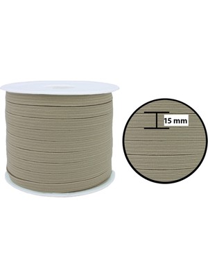 Hobizubi 15 Mm Bej Yassı Lastik - 50 Metre