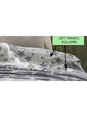 Wellstil Yıldız | Organik Pamuk Dokuma Çift Taraflı Çift Kişilik Jakarlı Gri Pike 210x240cm