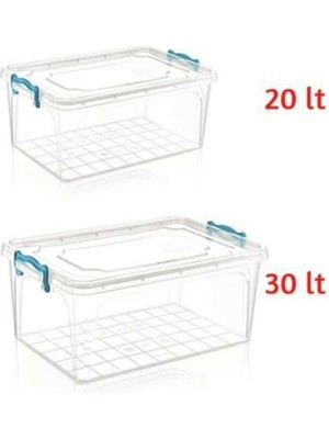 Oliva Plastik Saklama Kabı Kilit Kapaklı Saklama Kutusu Düzenleyici 20LT+30LT 2'li Set