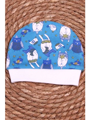 Breeze Yenidoğan Bebek Şapkası Hayvancık Desenli Mavi