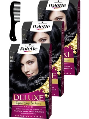 Schwarzkopf Palette Deluxe Saç Boyası 1-1 Gece Mavisi x 3 Adet + Saç Açıcı Tarak