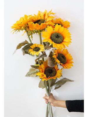 Netten Evime Nettenevime Yapay Çiçek Ayçiçeği Sarı Sunflower Dekoratif Çiçek 115CM Dev Ay Çiçeği 3 Kafalı