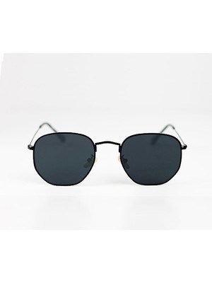 Mobgift Altıgen Unisex Güneş Gözlüğü (Siyah - Siyah)