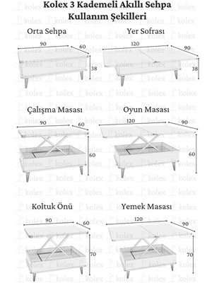 kolexonline Desensiz 3 Kademeli Akıllı Sihirli Sehpa