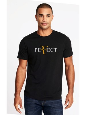 Qivi Roger Federer Perfect Baskılı Siyah Erkek Örme Tshirt