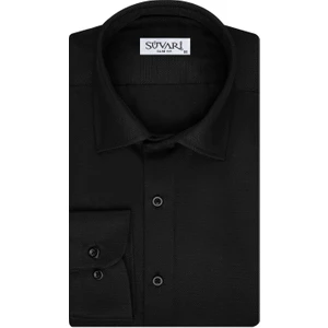 Slim Fit Armür Desenli Siyah Erkek Gömlek
