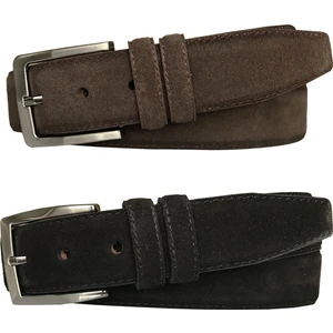 Goderi Süet Deri 2'li Set Klasik Kumaş Pantolon Kemeri; Siyah, Koyu Kahverengi 3,5 cm