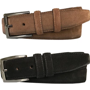 Goderi Süet Deri 2'li Set Klasik Kumaş Pantolon Kemeri; Siyah, Açık Kahverengi 3,5 cm