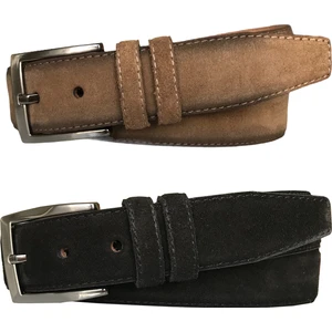 Goderi Süet Deri 2'li Set Klasik Kumaş Pantolon Kemeri; Siyah, Vizon 3,5 cm