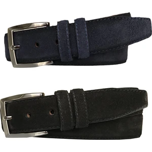 Goderi Süet Deri 2'li Set Klasik Kumaş Pantolon Kemeri; Siyah, Lacivert 3,5 cm