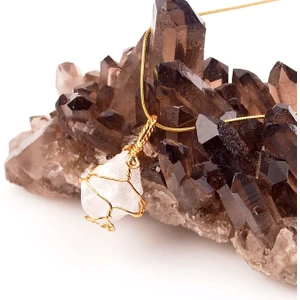 Taş Sandığı Ham Ay Taşı Kolye  Altın Renk