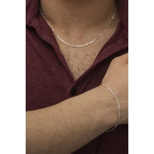 In Dubai Silver 925 Ayar Gümüş Erkek Figaro Zincir Kolye Bileklik Set DBSE-SLVR0001