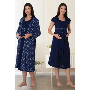 Effortt Lacivert Sabahlıklı Lohusa Gecelik Takım