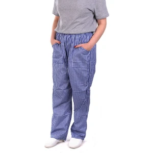 Eser - Pötikare Pantolon - Beli Lastikli - Mavi,beyaz Kareli