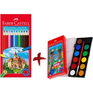 Faber Castell 12'li Tam Boy Kuru Boya ve 12'li Küçük Boy Sulu Boya