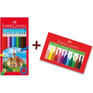 Faber Castell 12'li Tam Boy Kuru Boya ve 12'li Pastel Boya