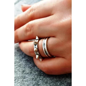 Fildişi Aksesuar Antik Gümüş Kaplama Çivili Şekilli El Yapımı Ayarlanabilir Yüzük