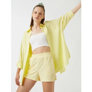 Çizgili Şort Beli Lastikli