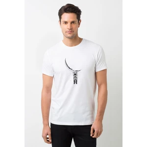 Astronot Aya Asılı Astronot Baskılı Beyaz Erkek Örme Tshirt