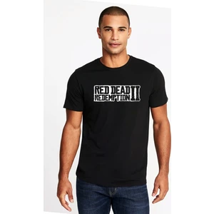 Red Dead Redemption 2 Logo Baskılı Siyah Erkek Örme Tshirt
