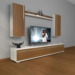 Eko 5d Mdf Std Krom Ayaklı Tv Ünitesi Tv Sehpası Beyaz Ceviz