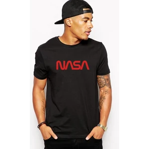Nasa Kırkızı Baskılı Siyah Erkek Örme Tshirt