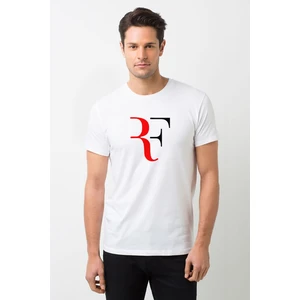 Roger Federer Rf Baskılı Beyaz Erkek Örme Tshirt