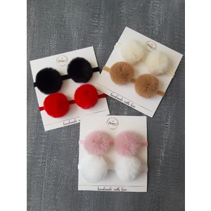 Pempem Bandana Kız Bebek Peluş Ponpon Bant 8'li Set