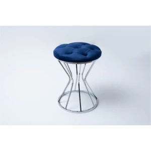 Mavi  Metal Ayaklı Lüks Puf Tabure Koltuk