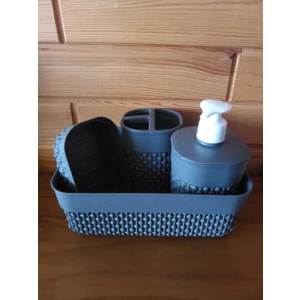 4'lü Lavabo Sıvı Katı Sabunluk Diş Macunluk Havluluk Set Gri