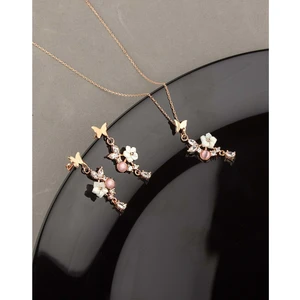 Else Silver 925 Ayar Gümüş Kelebek Bahçesi Kolye Küpe Set