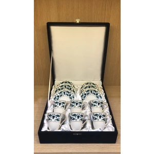 Güral Porselen Ince Porselen Altın Yaldızlı El Dekoru 6 Kişilik Türk Kahve Fincan Takımı