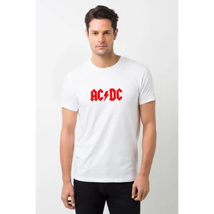 Acdc Logo Kırmızı Baskılı Beyaz Erkek Örme Tişört