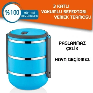 Pro İthalat Sefer Tası Yemek Termosu Saklama Kabı Termosu 3lü - Mavi