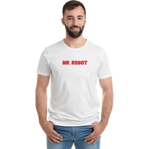 Mr Robot Baskılı Beyaz Erkek Örme Tshirt