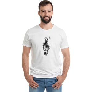 Sol Anahtarı Baskılı Beyaz Erkek Örme Tshirt