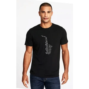 Saksafon Baskılı Siyah Erkek Örme Tshirt