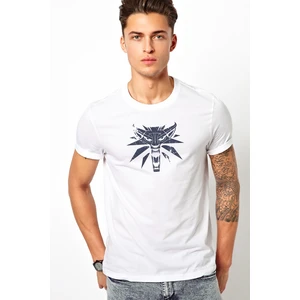 Witcher Baskılı Beyaz Erkek Örme Tshirt