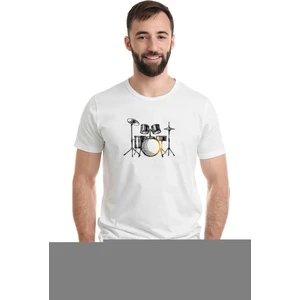 Bateri Drum Watercolor Baskılı Beyaz Erkek Örme Tshirt