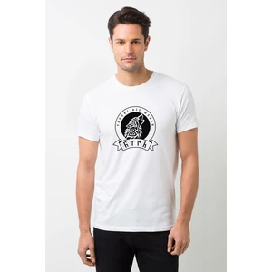 Göktürk Tengri Biz Menen Baskılı Beyaz Erkek Örme Tshirt