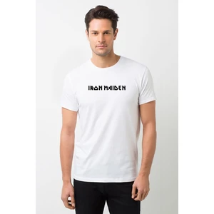 Iron Maiden Tour Powerslave Logo Müzik Baskılı Beyaz Erkek Örme Tshirt