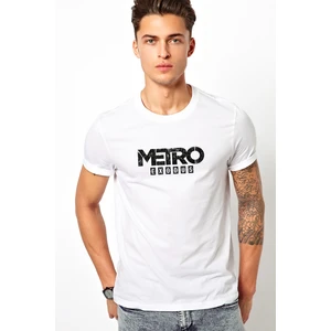 Metro Exodus Logo Baskılı Beyaz Erkek Örme Tshirt