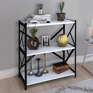 Rosec Metal Mini Kitaplık 3 Raflı Kitap Rafı Banyo Mutfak Dosya Evrak Rafı Beyaz MP105