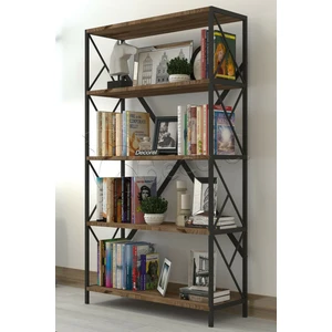 Dekoratif 5 Raflı Kitaplık Metal Geniş Kitaplık Salon Ofis Dosya Kitap Rafı 90X180 cm Ural Ceviz MP148