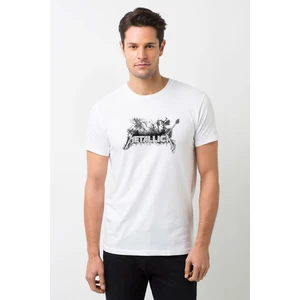 Metallica Baskılı Beyaz Erkek Örme Tişört