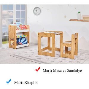 4-6 Yaş Martı Model Çocuk Çalışma Oyun Masa Sandalye ve Kitaplık Seti