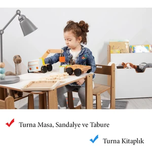 2-4 Yaş Turna Model Çocuk Çalışma Oyun Masa Sandalye Tabure ve Kitaplık Seti
