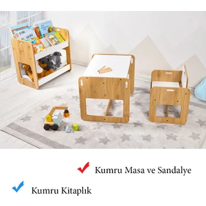 2-4 Yaş Kumru Model Çocuk Çalışma Oyun Masa Sandalye ve Kitaplık Seti