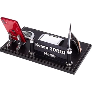 İsimlik Sepeti Bold Kabartma Yazılı Isimlik Seti Ofis Deri Masa Isimliği