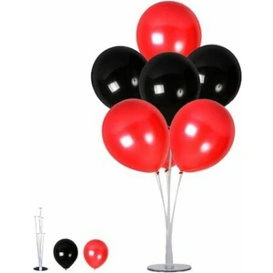 Bal10 Dünyası 7'li Balon Standı + 7 Adet 12 Inç  Metalik Balon Kırmızı-Siyah